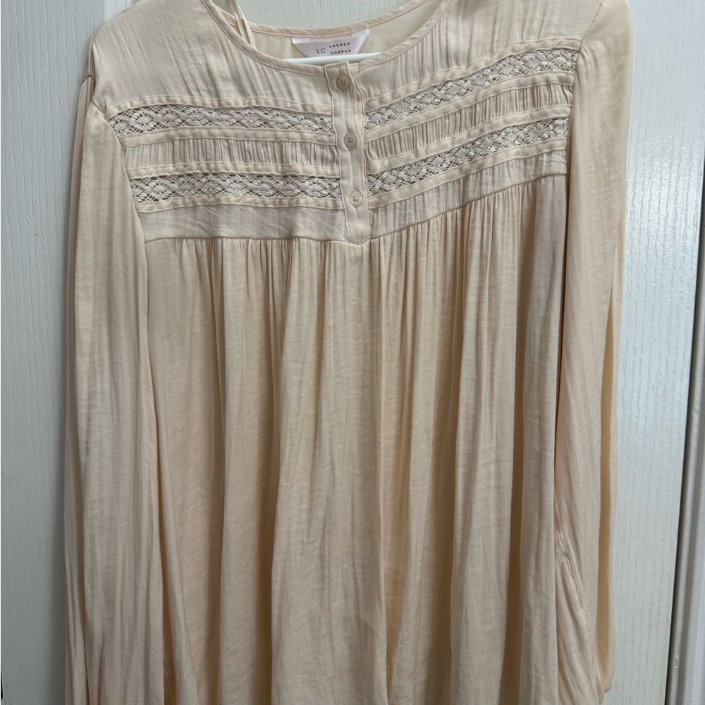 LC Lauren Conrad Beige Lace Button Top